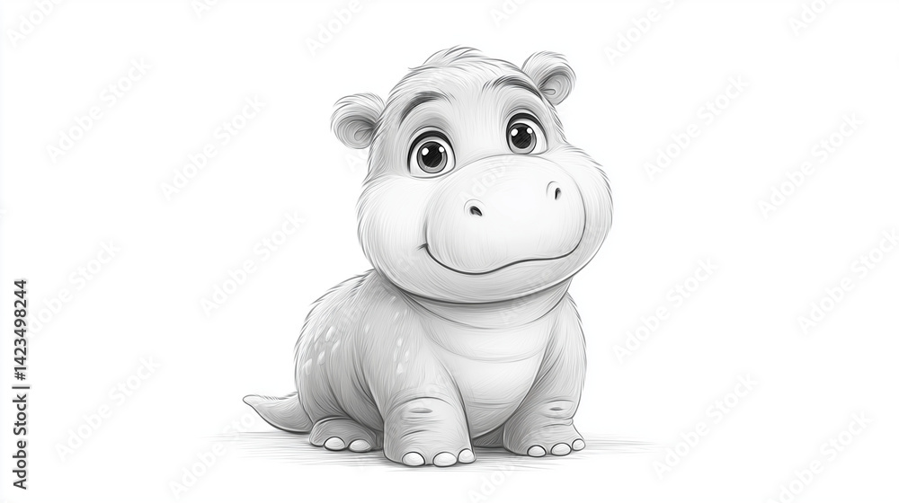 Cartoon hippo smiling happily on a white background Cartoon hippo smiling happily on a white background