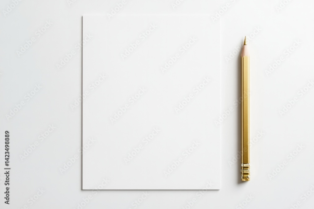 Blank canvas inviting creativity, paired with elegant golden pen Blank canvas inviting creativity, paired with elegant golden pen