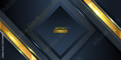 Premium Dark Black And Gold Abstract Background With Trigonal And Glitter Shapes Vector Illustration