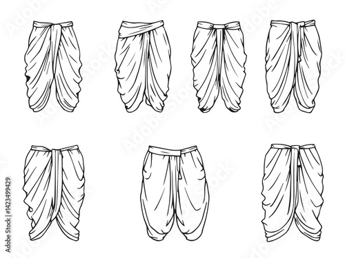 Dhoti pants vector line art illustration