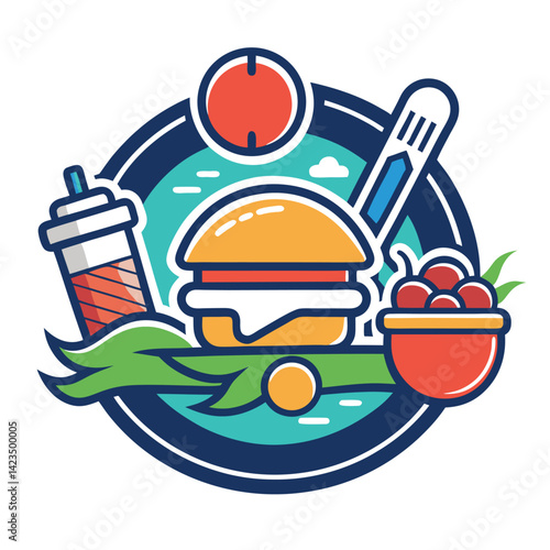 Efficient vector logo design for meal delivery service with dynamic elements representing food and activity