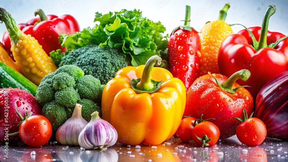 Vibrant Macro Shot of Assorted Fresh Vegetables Isolated on White Vibrant Macro Shot of Assorted Fresh Vegetables Isolated on White