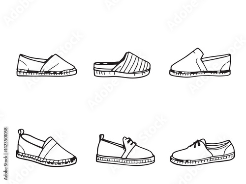 Espadrilles vector line art illustration