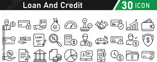 Loan and Credit icons set for mobile and app, Editable vector elements