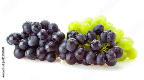 Sweet Contrasts: Two Bunches of Juicy Grapes, One a Pale Green and the Other a Rich, Dark Purple, Side by Side.