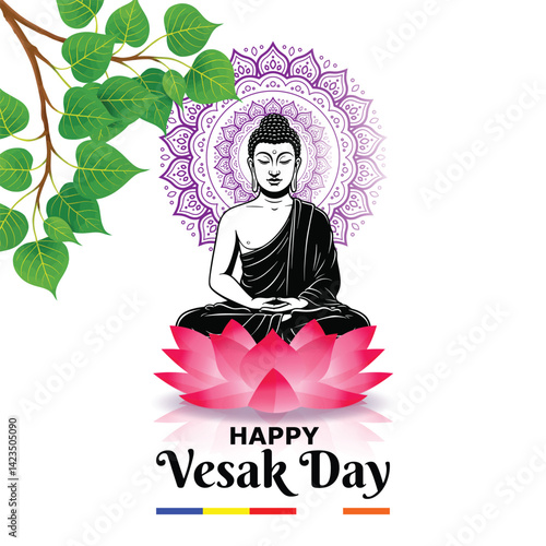 Happy Vesak Day Greeting Flyer, Happy Buddha Purnima – Vesak Poya Day Greetings and Wishes -Vector Illustration