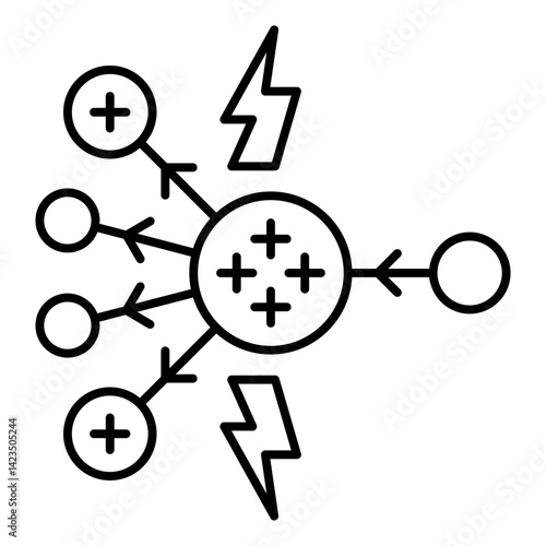 Radioactive chain atom reaction thin line icon, atomic energy concept. Vector graphics. Radioactivity element sign on white background, linear style for mobile or design.