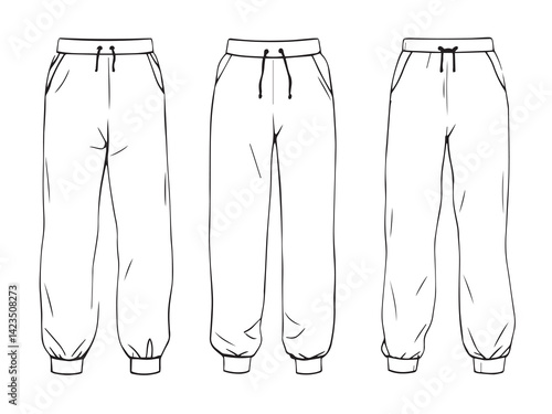 Joggers vector line art illustration