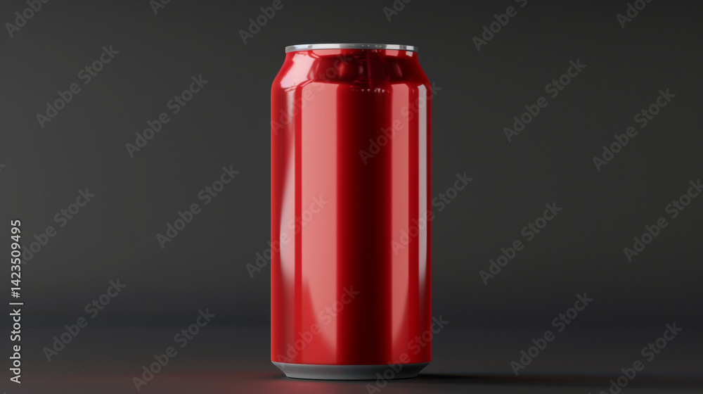 Sleek Red Refreshment: A Tall, Glossy Soda Can Standing Against a Dark Backdrop, Suggesting a Cool and Invigorating Beverage. Sleek Red Refreshment: A Tall, Glossy Soda Can Standing Against a Dark Backdrop, Suggesting a Cool and Invigorating Beverage.