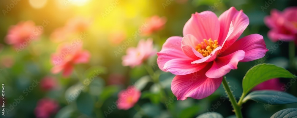 Fototapeta premium Vibrant floral textures, soft focus, sunlit blooms, purple, modern, field