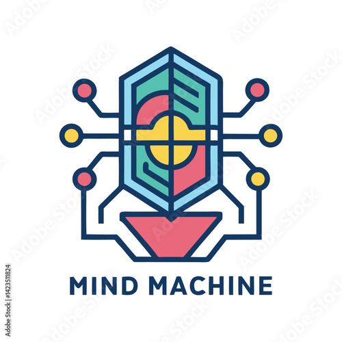 Minimalist logo design for an innovative mind machine interface platform showcasing vibrant colors and geometric shapes