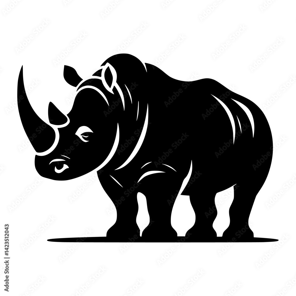 Fototapeta premium Black and white illustration, rhinoceros silhouette, minimalist design