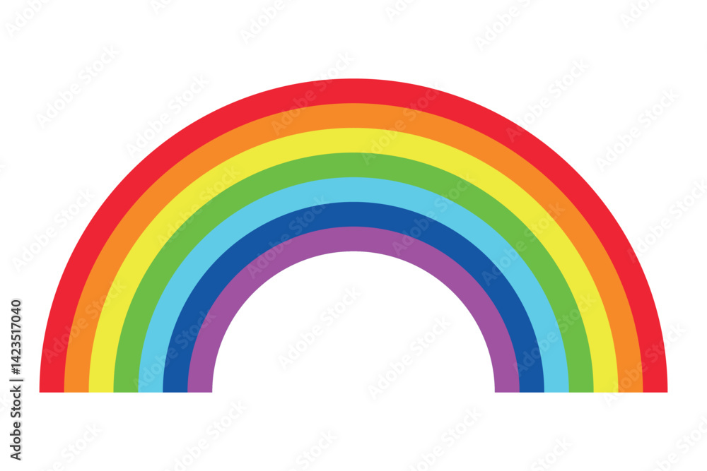 Bright Rainbow Arc. Simple Colorful Rainbow Curve Illustration. Minimalist Flat Design for Kids, Posters, Cards, Nursery, Education, and Creative Projects Bright Rainbow Arc. Simple Colorful Rainbow Curve Illustration. Minimalist Flat Design for Kids, Posters, Cards, Nursery, Education, and Creative Projects