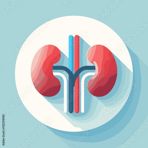 Kidney diagram illustration with arteries on light blue background copy space