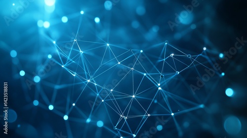 Abstract blue network connections digital technology background web dots dark data mesh lines light