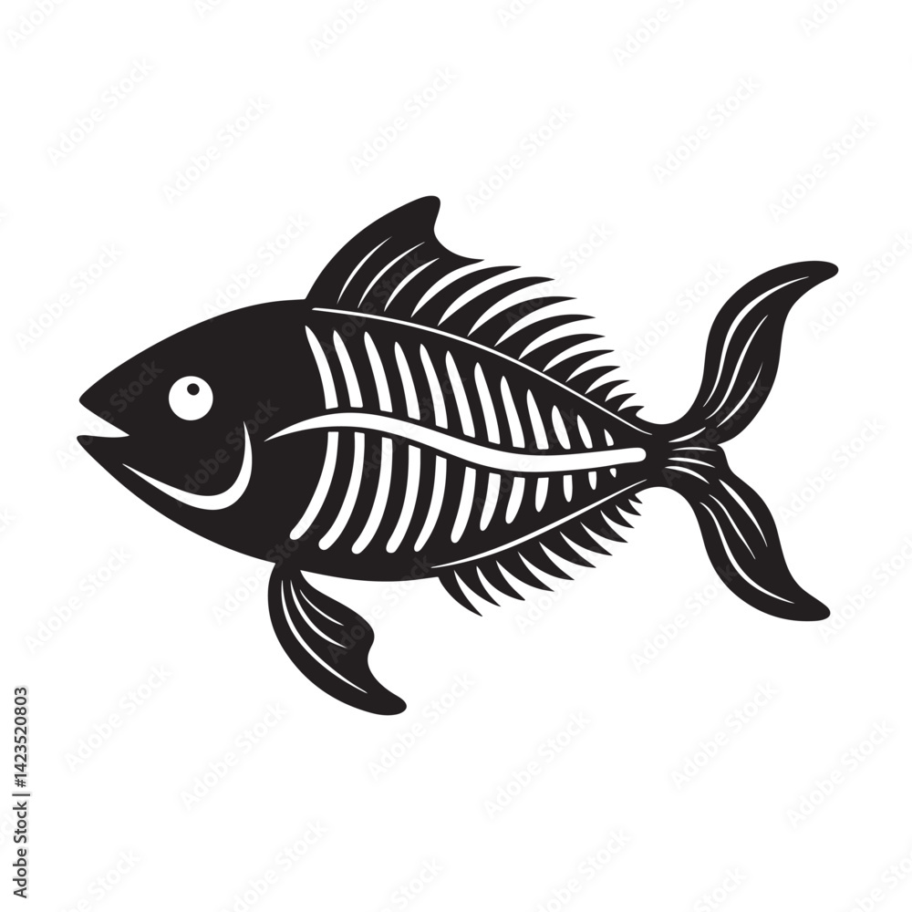 Fototapeta premium Minimal fish bone silhouette vector illustration
