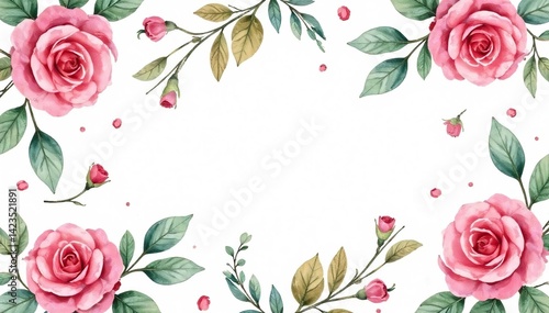 Wallpaper Mural Delicate watercolor roses & leaves, repeat pattern, celebration, nature, spring Torontodigital.ca