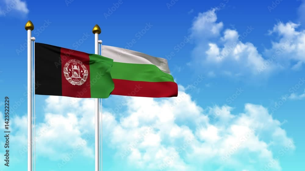 Waving flags of AFGHANISTAN and BULGARIA on pole included with alpha channel Waving flags of AFGHANISTAN and BULGARIA on pole included with alpha channel
