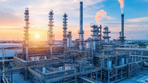 Wallpaper Mural Industrial energy plant with steam rising from cooling towers under sunset sky Torontodigital.ca