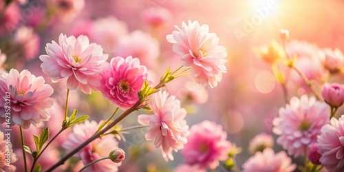Soft Pink Flowers Swaying Gently in Warm Sunlight - Macro Photography