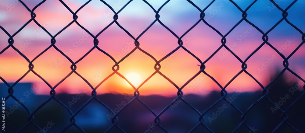 Fototapeta premium Sunset through Chainlink Fence