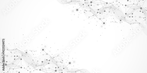 Digits abstract background with connected line and dots, wave flow. Digital neural networks. Network and connection background for your presentation. Graphic polygonal background, illustration