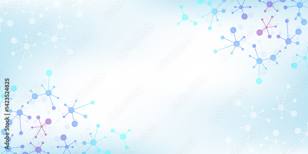 Colorful molecules background. DNA helix, DNA strand, DNA Test. Molecule or atom, neurons. Abstract structure for science or medical background, banner. Scientific illustration. Colorful molecules background. DNA helix, DNA strand, DNA Test. Molecule or atom, neurons. Abstract structure for science or medical background, banner. Scientific illustration.