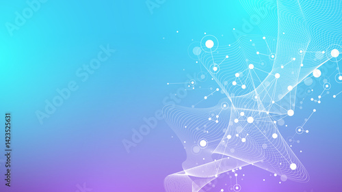 Digits abstract background with connected line and dots, wave flow. Digital neural networks. Network and connection background for your presentation. Graphic polygonal background, illustration