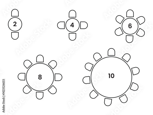 seat plan, chairs and tables symbol, scheme architectural plan for office, home, restaurant, customizable stroke, vector