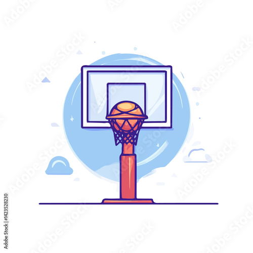 A Very Simple flat 2D icon basketball hoop with a ball isolated on a white background, vector, flat design, animation design, simple flat 2D icon, minimalist design, clipart