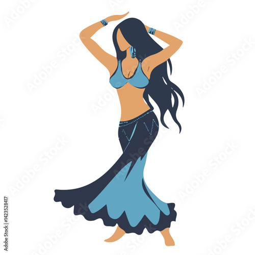 A Very Simple flat 2D icon belly dance pose isolated on a white background, vector, flat design, animation design, simple flat 2D icon, minimalist design, clipart