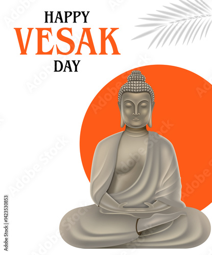 Vesak Day Creative Concept for Card or Banner. Vesak Day is a holy day for Buddhists. Happy Buddha Day with Siddhartha Gautama Statue Design Vector Illustration