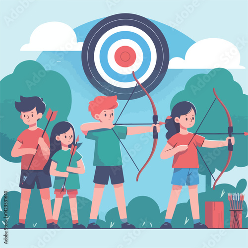 vector image of children shooting archery