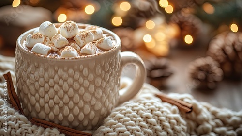 Wallpaper Mural Warm and cozy winter scene featuring a steaming mug of hot chocolate topped with marshmallows and cinnamon, surrounded by festive decor Torontodigital.ca