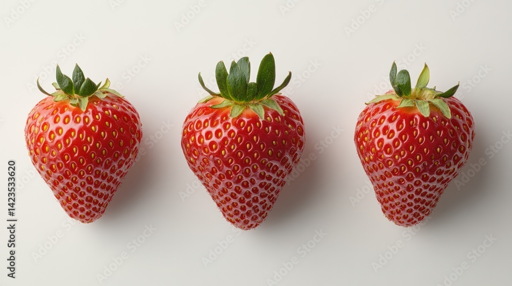 Three ripe strawberries, studio shot, white background, food photography (1) Three ripe strawberries, studio shot, white background, food photography (1)