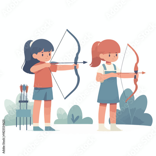 vector image of children shooting archery