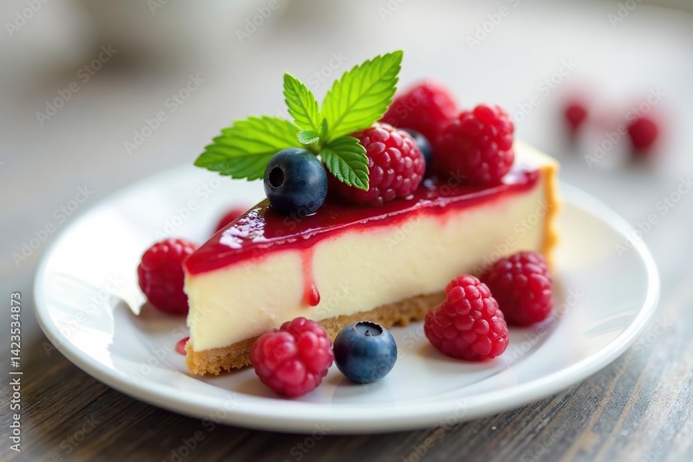 Elegant pastry, berries, sprig of mint on white , food, fresh Elegant pastry, berries, sprig of mint on white , food, fresh