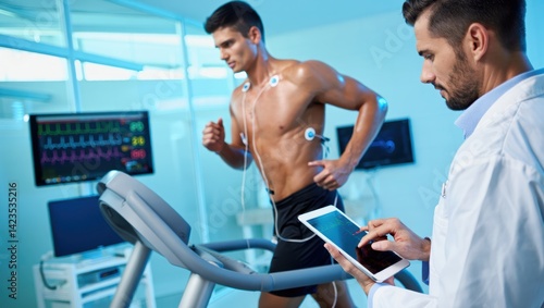 Cardiovascular Stress Test: Doctor Monitors Patient's Exercise Performance
