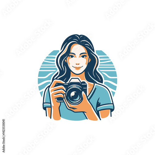 Artistic vector design of a woman's silhouette holding a camera embodying the spirit of photography and creative expression