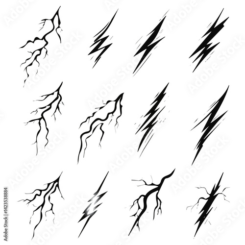 A Very Simple flat 2D icon of a Collection of lightning bolt isolated on a transparent background, vector, flat design, animation design, vector, simple flat 2D icon, minimalist, eps