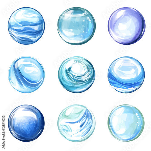 A Very Simple flat 2D icon of a Collection of ocean bubble isolated on a transparent background, vector, flat design, animation design, vector, simple flat 2D icon, minimalist, eps