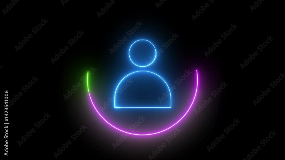 Contact icon neon glowing circle animation on a black background. Contact icon neon glowing circle animation on a black background.