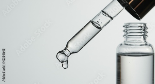 Glass Dropper Dispensing Clear Liquid into Bottle