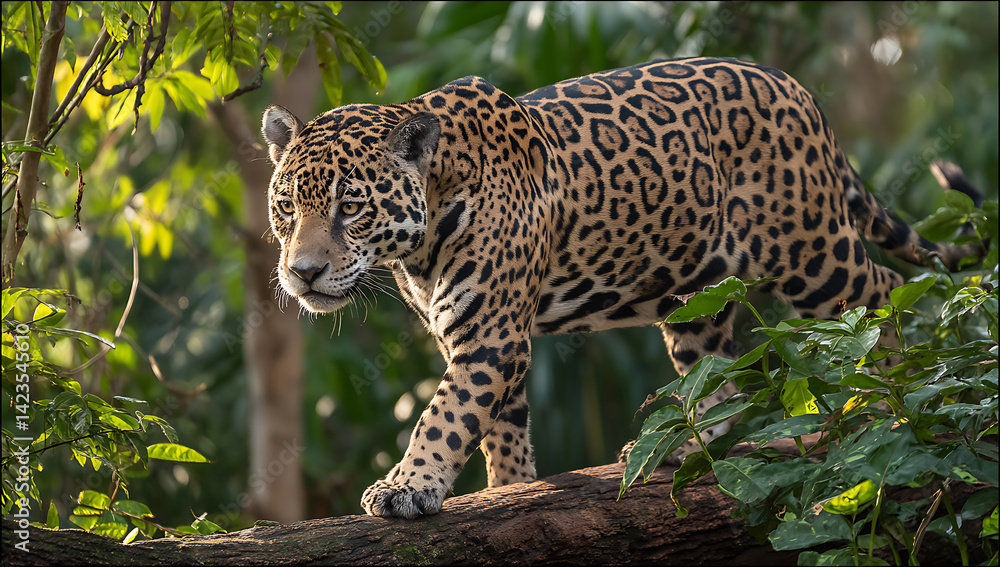 Naklejka premium Jaguar Walking Through the Jungle in the Rain
