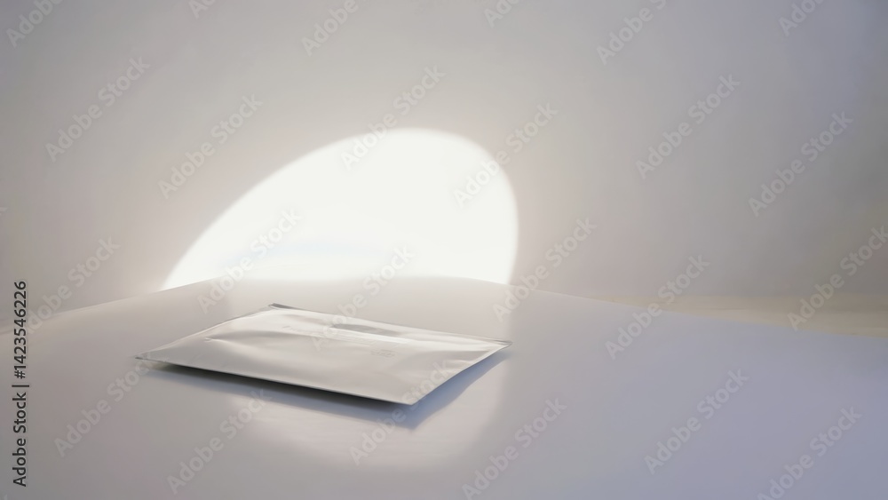 A sunlit area on a white table with a glare effect due to the lens flare from the camera flash.