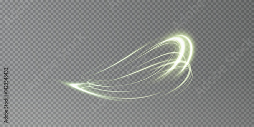 Green Neon Light Swirl — Transparent Spiral Trail with Glowing Motion Effect for Futuristic and Decorative Overlay Designs