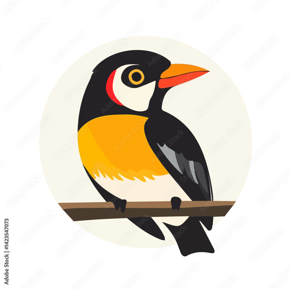 Naklejka premium A Very Simple flat 2D icon of a bird on branch isolated on a transparent background, vector, flat design, animation design, vector, simple flat 2D icon