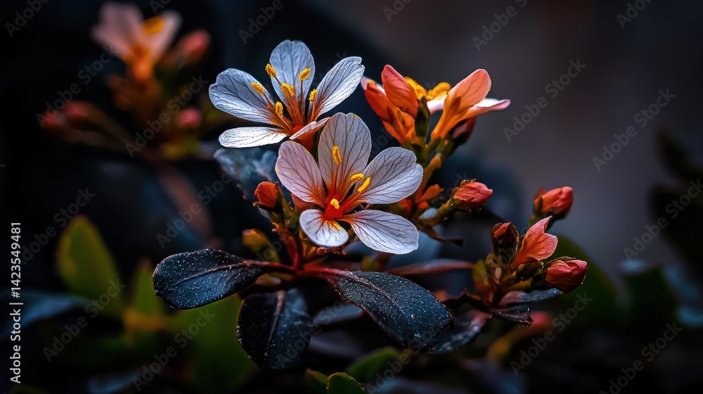 Fototapeta premium Close-up beauty of flora delicate blossoms blooming in nature's serene garden photography