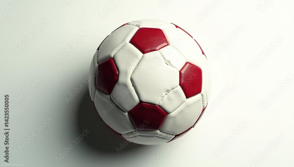Fototapeta premium Overhead view of football, laces visible, pure white backdrop, white, brown