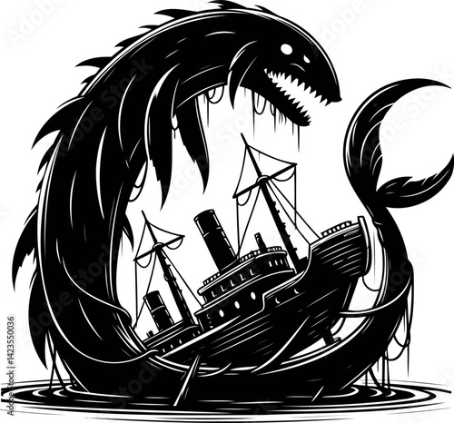 High Quality Leviathan Silhouette Vector Legendary Creature from Deep Sea Realms